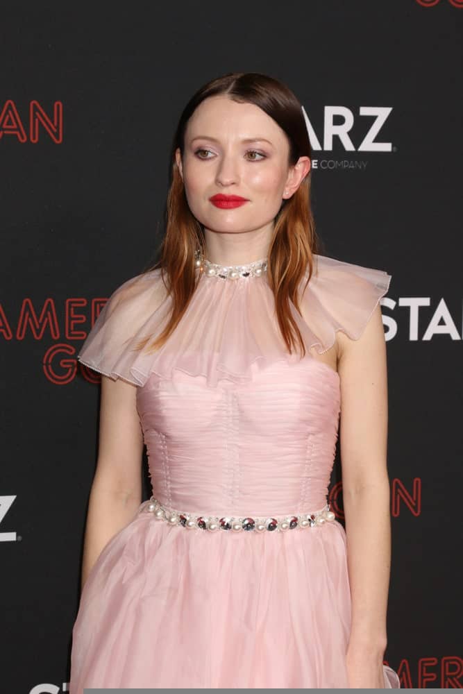 Emily Browning attended the "American Gods" Season 2 Premiere at the Theatre at Ace Hotel on March 5, 2019 in Los Angeles, CA. She was seen wearing a lovely pink dress with her highlighted medium-length dark hairstyle that has layers and a slick finish.