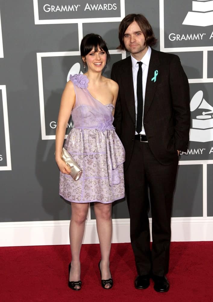 Zooey Deschanel wore a Luella dress together with Ben Gibbard at the 51st Annual Grammy Awards at the Staples Center in Los Angeles, CA on February 8, 2009. She paired her dress with a dark ponytail hairstyle with bangs.