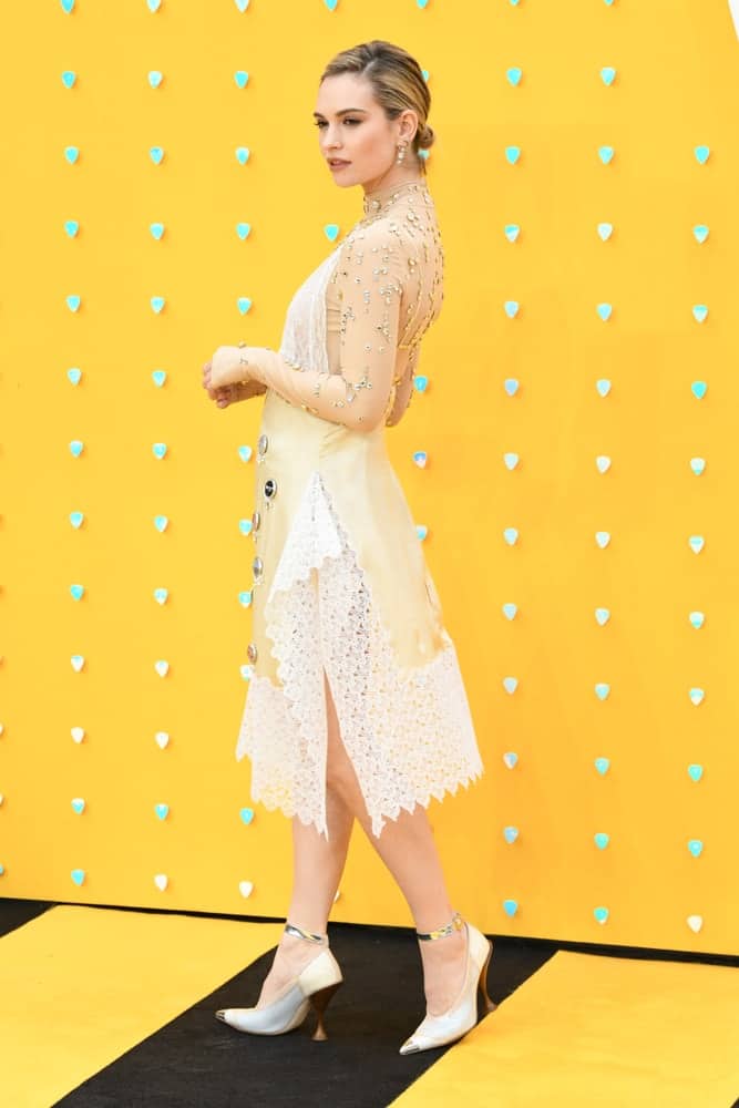 On June 18, 2019, Lily James attended the UK premiere of