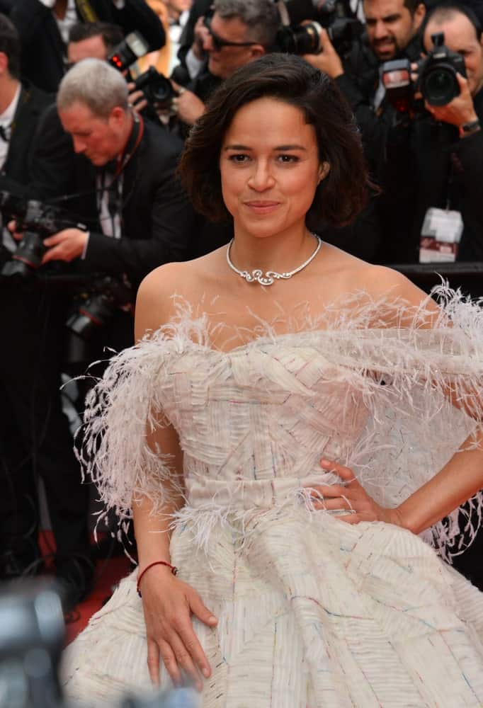 Michelle Rodriguez looking all fabulous in a voluminous bob at the gala premiere for "Once Upon a Time in Hollywood" held on May 21, 2019.