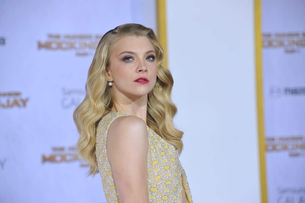 Natalie Dormer with her flowing blonde waves at the Los Angeles premiere of her movie