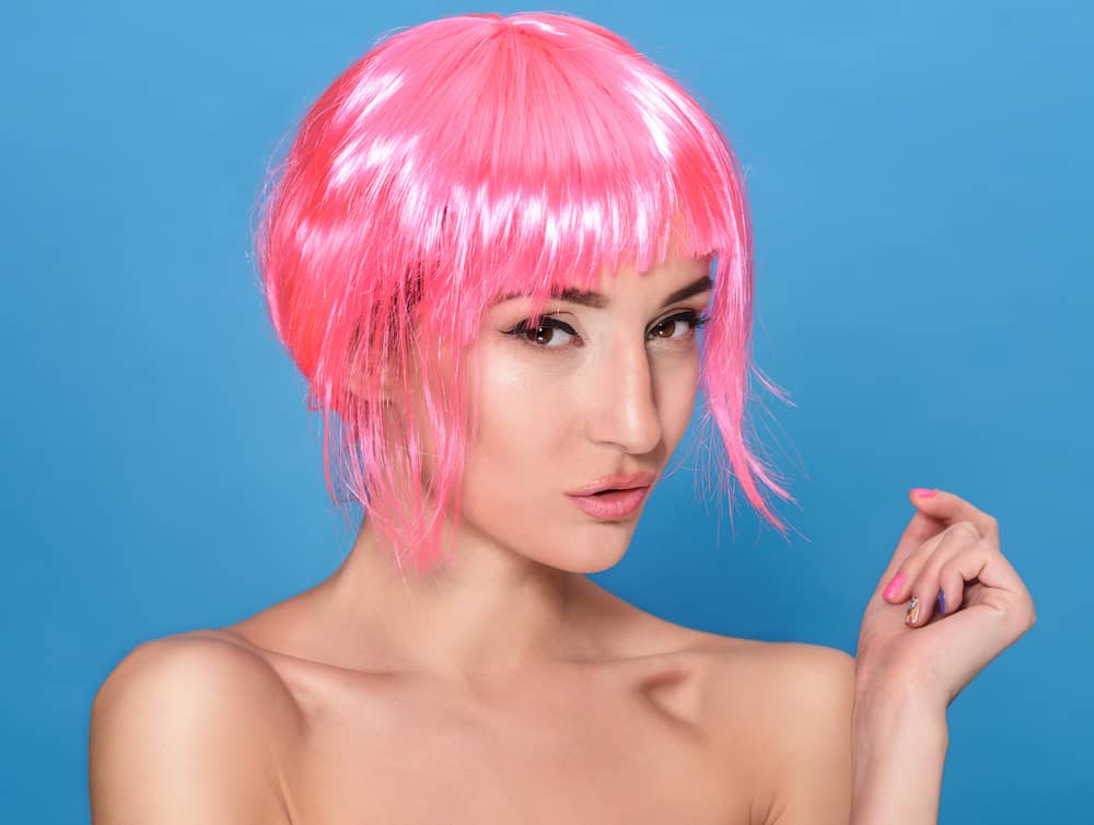 Example of woman with long side bangs.