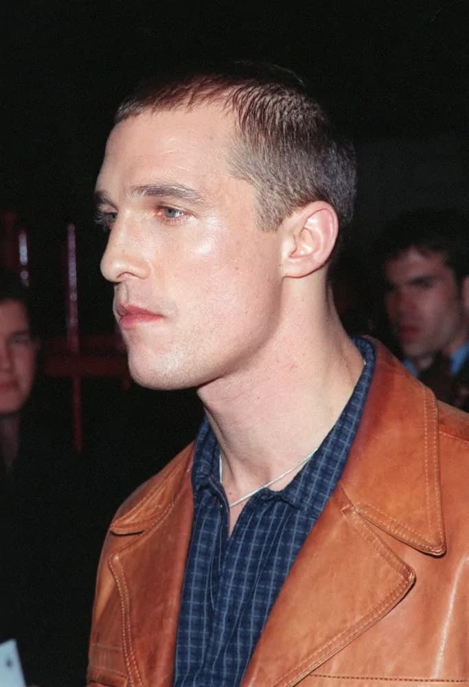 Matthew McConaughey sported a military look with his short buzz cut during the world premiere of his movie "EDtv" in 1999.