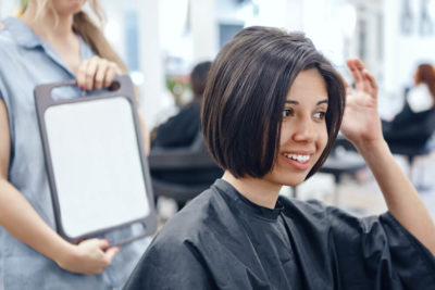 Freshly-cut bob hairstyle.