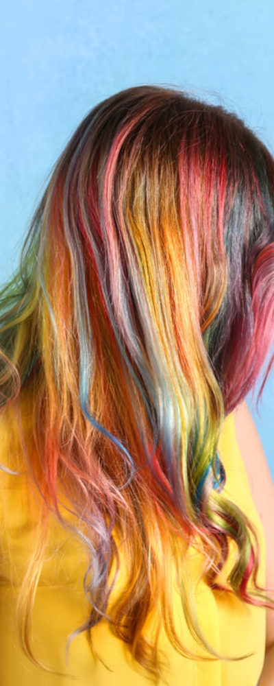 Multi-colored hair on wavy hair.