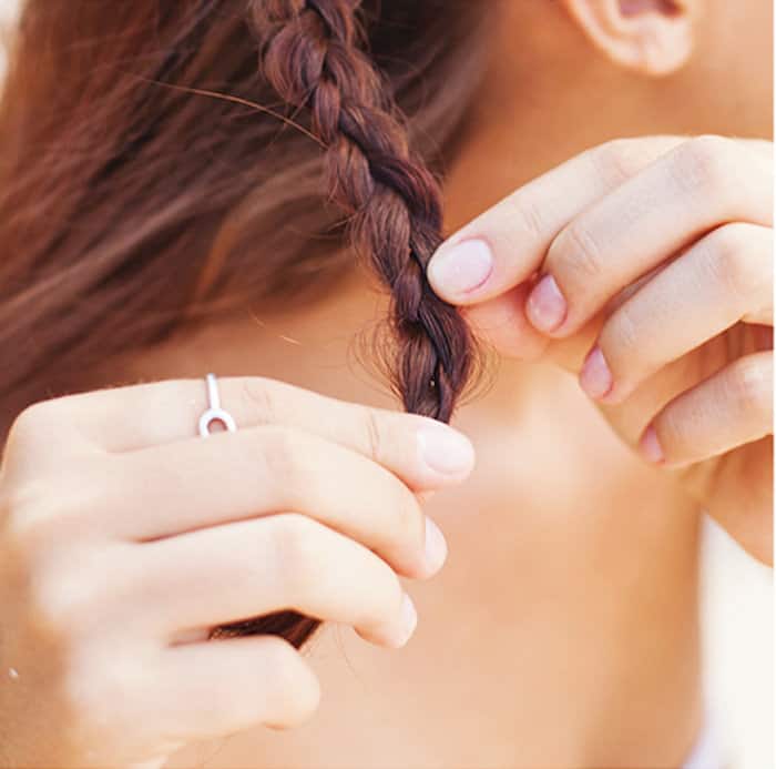 Step 4 Greek Braids: Tie off braid 1 (so it doesn't unravel)