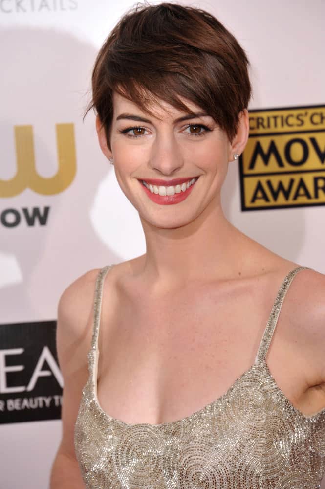 Anne Hathaway with short pixie haircut in 2013