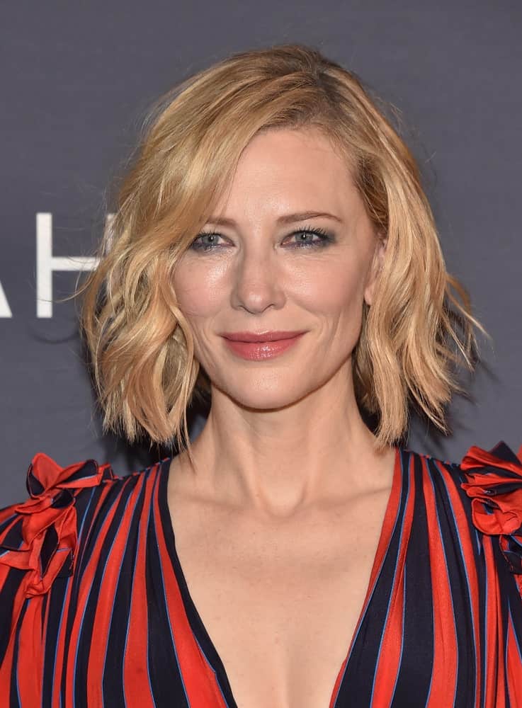 Cate Blanchett has long been a supporter of short hair, and here we see her slaying a bob cut with messy, tousled layers. This layered bob haircut for women perfectly balances decency and style with just some wispy strands. 