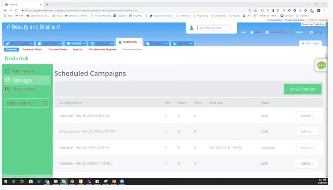 Screenshot of MINDBODY Software Frederick Scheduled Campaigns