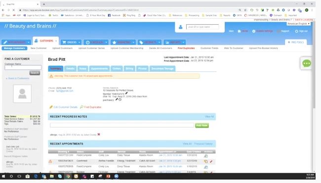 Screenshot of MINDBODY Software Customer Profile