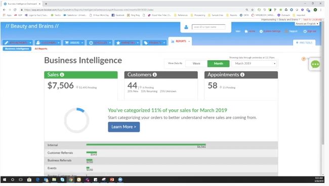Screenshot of MINDBODY Software Business Intelligence