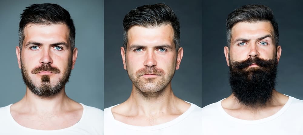 Three versions of the same man with different styles of a beard.